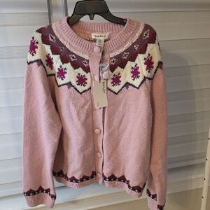 BAILEY 44 Pink Nordic Fair Isle Patterned Cardigan Size XL
